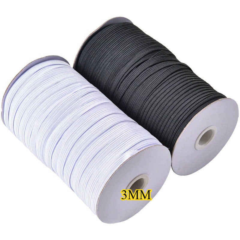 Mask Lanyard Adjustable - White Black 3mm Flat Elastic Band